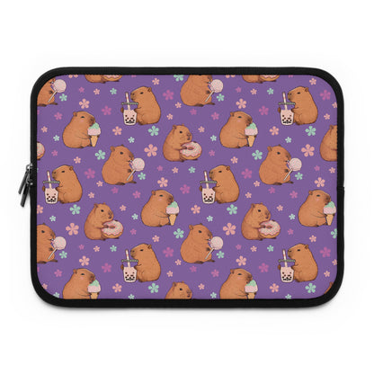 Cute Sweets Loving Capybara Purple Laptop and Tablet Sleeve