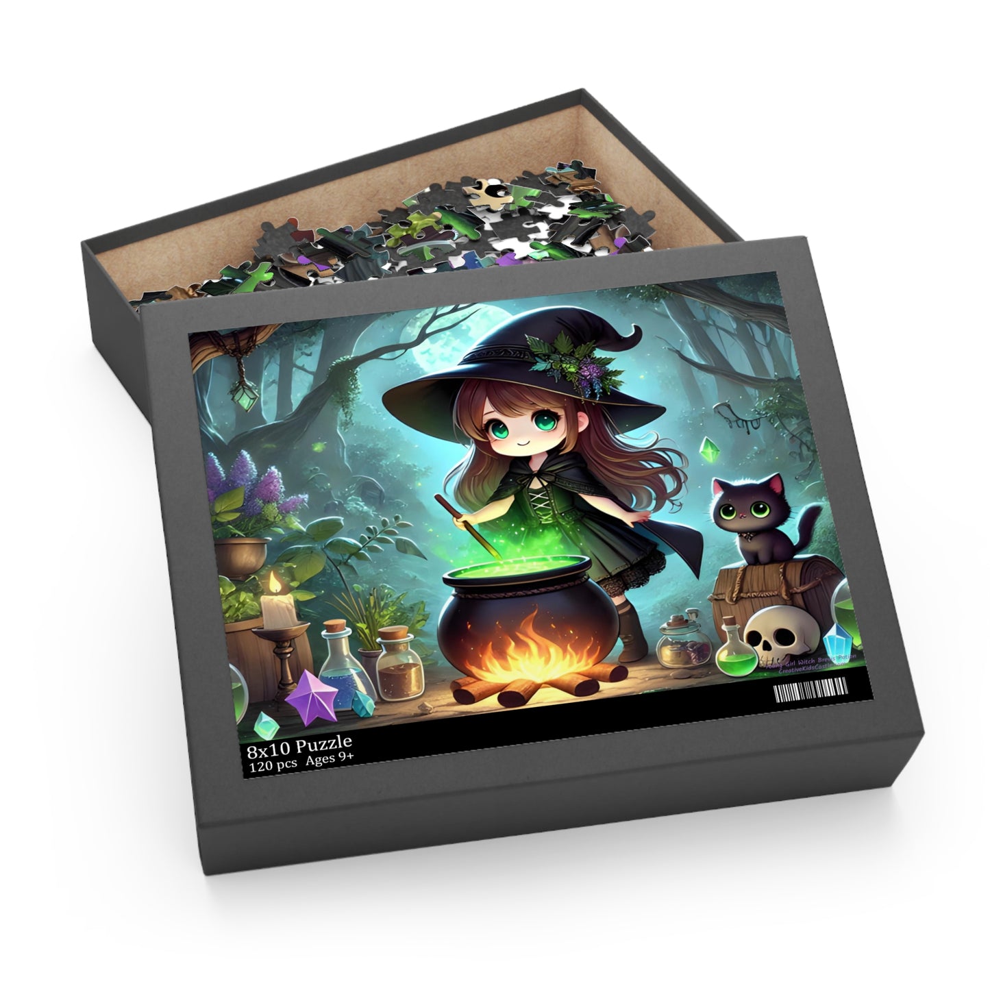 Young Kawaii Girl Witch Brews Potion Halloween Jigsaw Puzzle (120, 252, 500-Pieces)