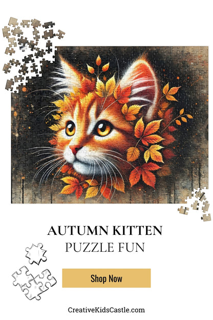 Autumn Leaves Ginger Cat Jigsaw Puzzle