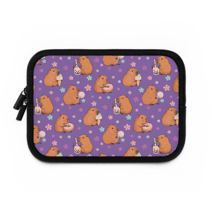 Cute Sweets Loving Capybara Purple Laptop and Tablet Sleeve