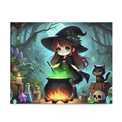 Young Kawaii Girl Witch Brews Potion Halloween Jigsaw Puzzle (120, 252, 500-Pieces)