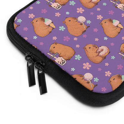 Cute Sweets Loving Capybara Purple Laptop and Tablet Sleeve