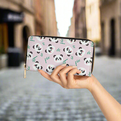 Pink Zipper Wallet with Cute Panda Faces