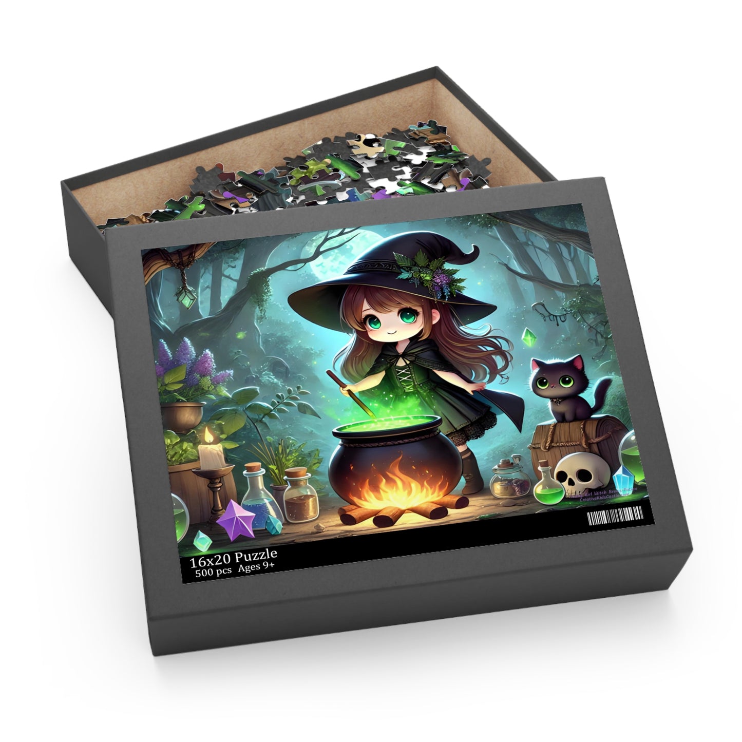 Young Kawaii Girl Witch Brews Potion Halloween Jigsaw Puzzle (120, 252, 500-Pieces)