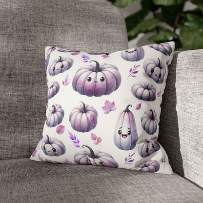 Purple Kawaii Pumpkin Pattern Faux Suede Square Pillow