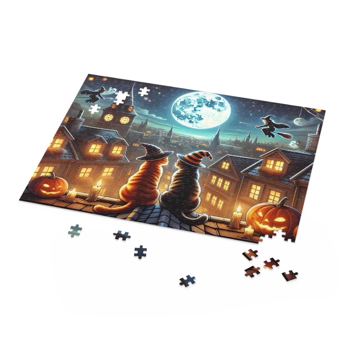 Moonlit Halloween Cats Jigsaw Puzzle (120, 252, 500-Piece)