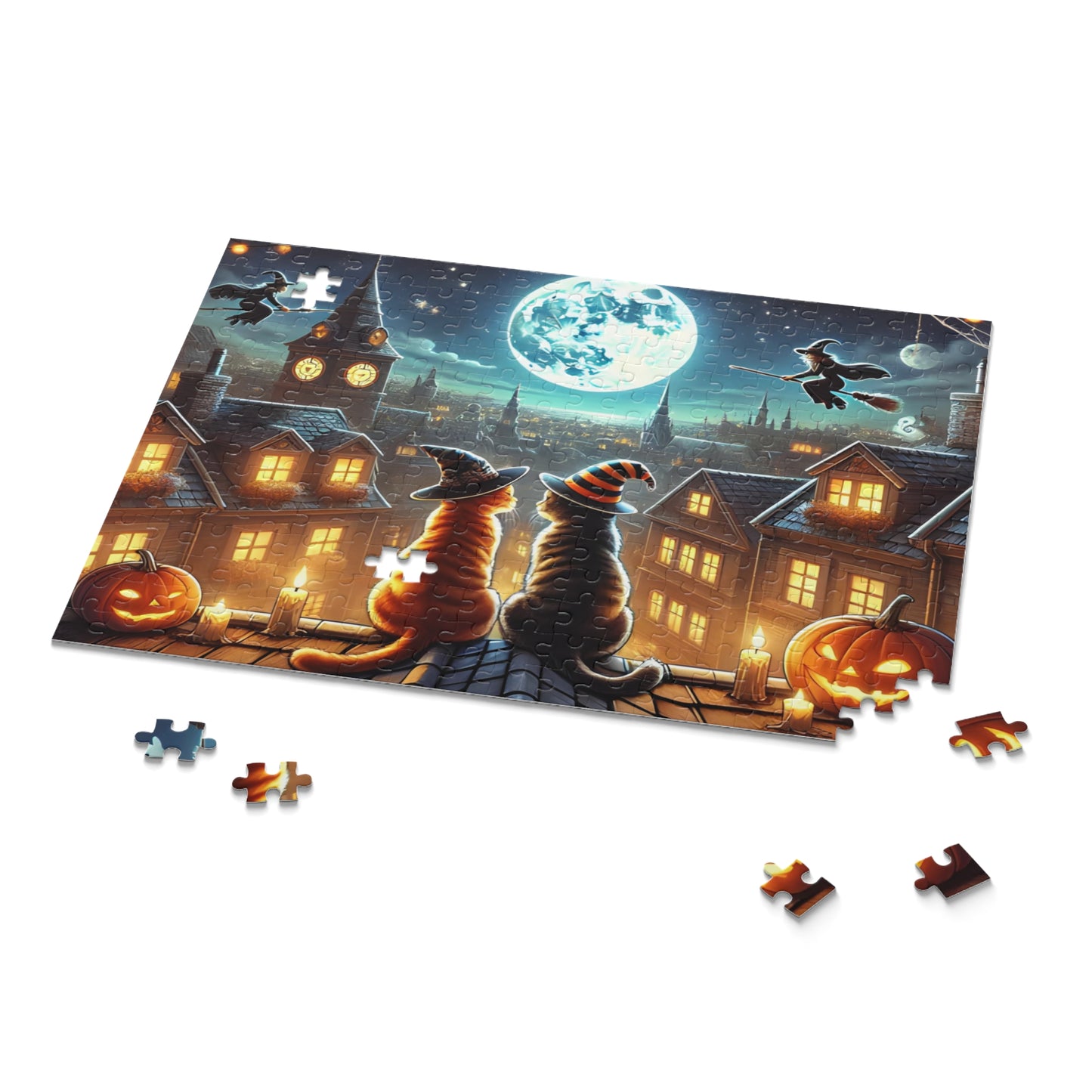 Moonlit Halloween Cats Jigsaw Puzzle (120, 252, 500-Piece)