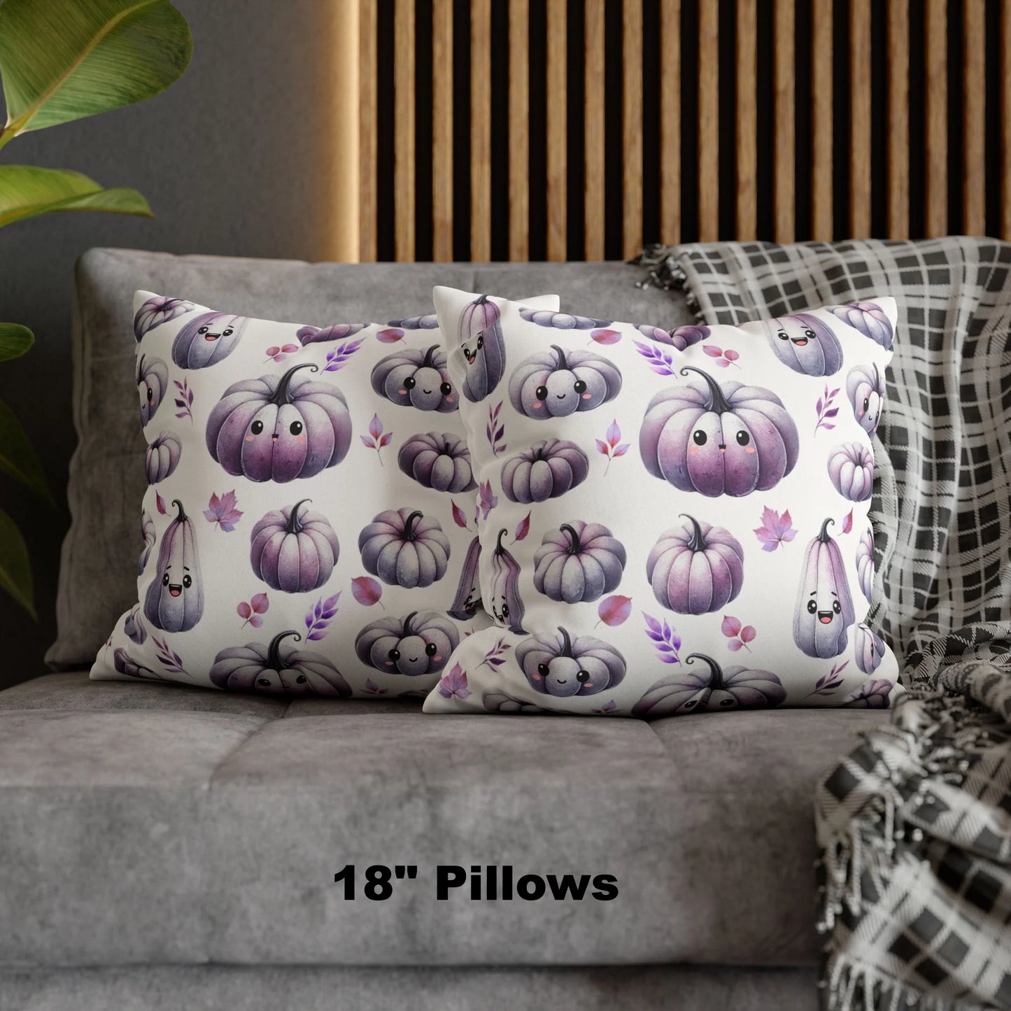 Purple Kawaii Pumpkin Pattern Faux Suede Square Pillow