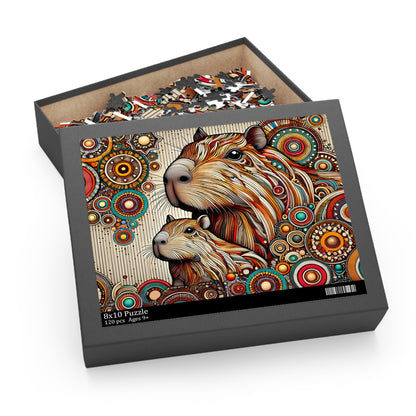 Capybara Mom and Baby Dot Art Puzzle (120, 252, 500-Piece)