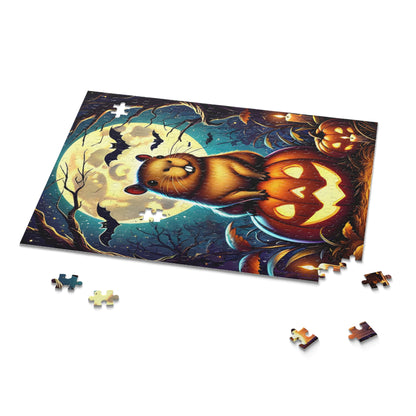 Cute Capybara Perched on Carved Pumpkin Halloween Jigsaw Puzzle