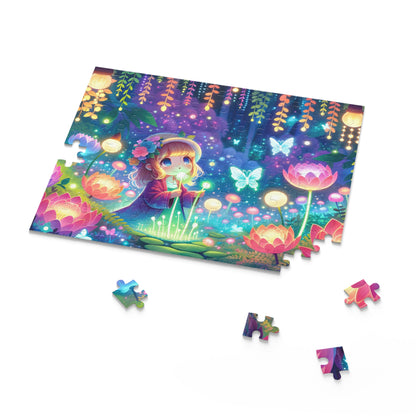 Kawaii Girl Exploring Glowing Flora and Butterflies Jigsaw Puzzle