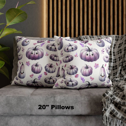 Purple Kawaii Pumpkin Pattern Faux Suede Square Pillow