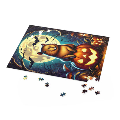 Cute Capybara Perched on Carved Pumpkin Halloween Jigsaw Puzzle