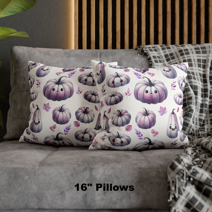 Purple Kawaii Pumpkin Pattern Faux Suede Square Pillow