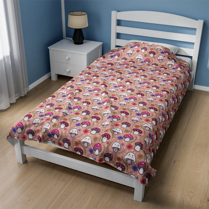 Happy Fungi Flowery Cottagecore Cozy Plush Blanket