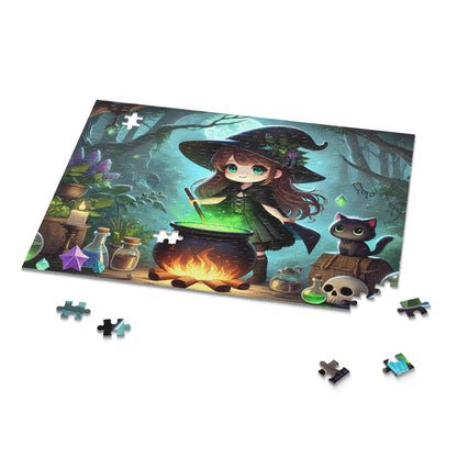 Young Kawaii Girl Witch Brews Potion Halloween Jigsaw Puzzle (120, 252, 500-Pieces)