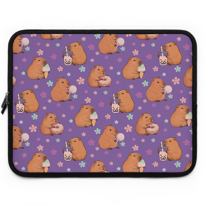 Cute Sweets Loving Capybara Purple Laptop and Tablet Sleeve