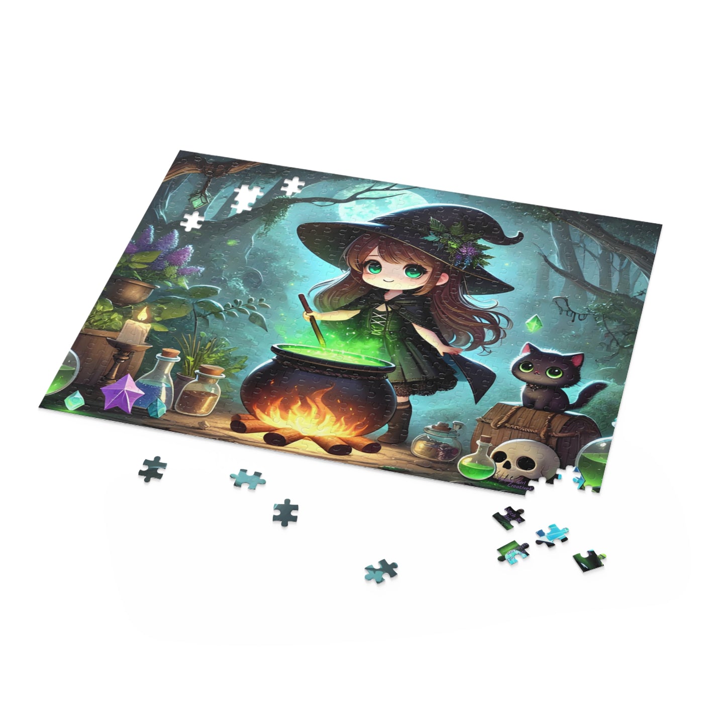 Young Kawaii Girl Witch Brews Potion Halloween Jigsaw Puzzle (120, 252, 500-Pieces)