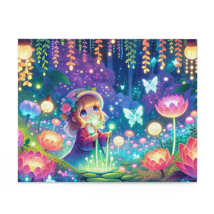 Kawaii Girl Exploring Glowing Flora and Butterflies Jigsaw Puzzle