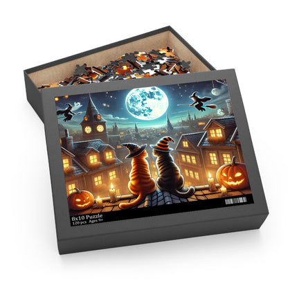 Moonlit Halloween Cats Jigsaw Puzzle (120, 252, 500-Piece)