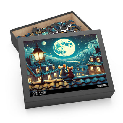 Moonlit Mice on a Rooftop Jigsaw Puzzle (120, 252, 500-Piece)