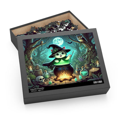 Halloween Witch Kitten Brews Potion Jigsaw Puzzle (120, 252, 500-Pieces)