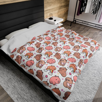 Cuddly Kawaii Capybara Cozy Velveteen Plush Blanket