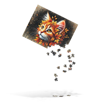 Autumn Leaves Ginger Cat Jigsaw Puzzle