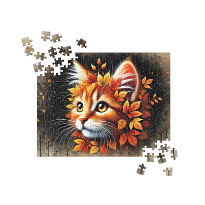 Autumn Leaves Ginger Cat Jigsaw Puzzle