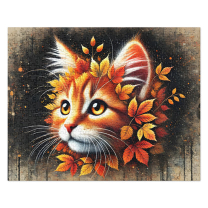 Autumn Leaves Ginger Cat Jigsaw Puzzle