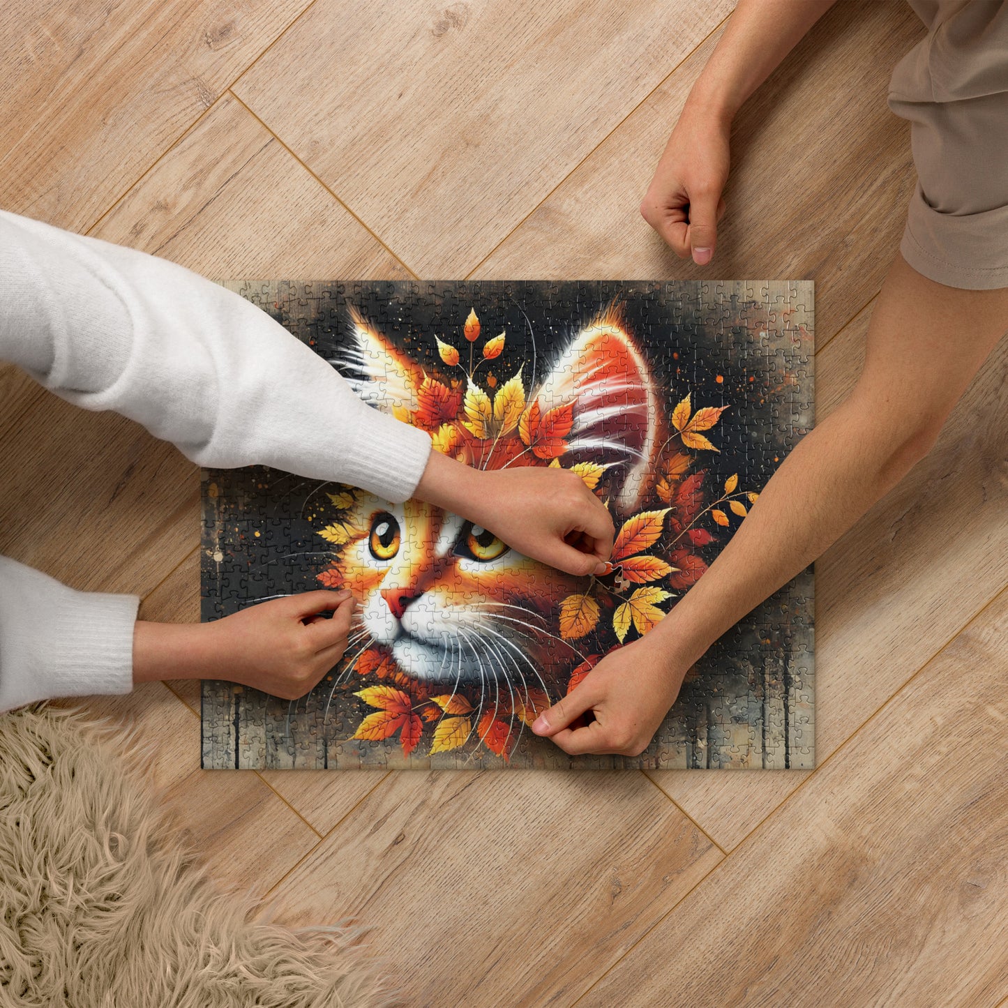 Autumn Leaves Ginger Cat Jigsaw Puzzle