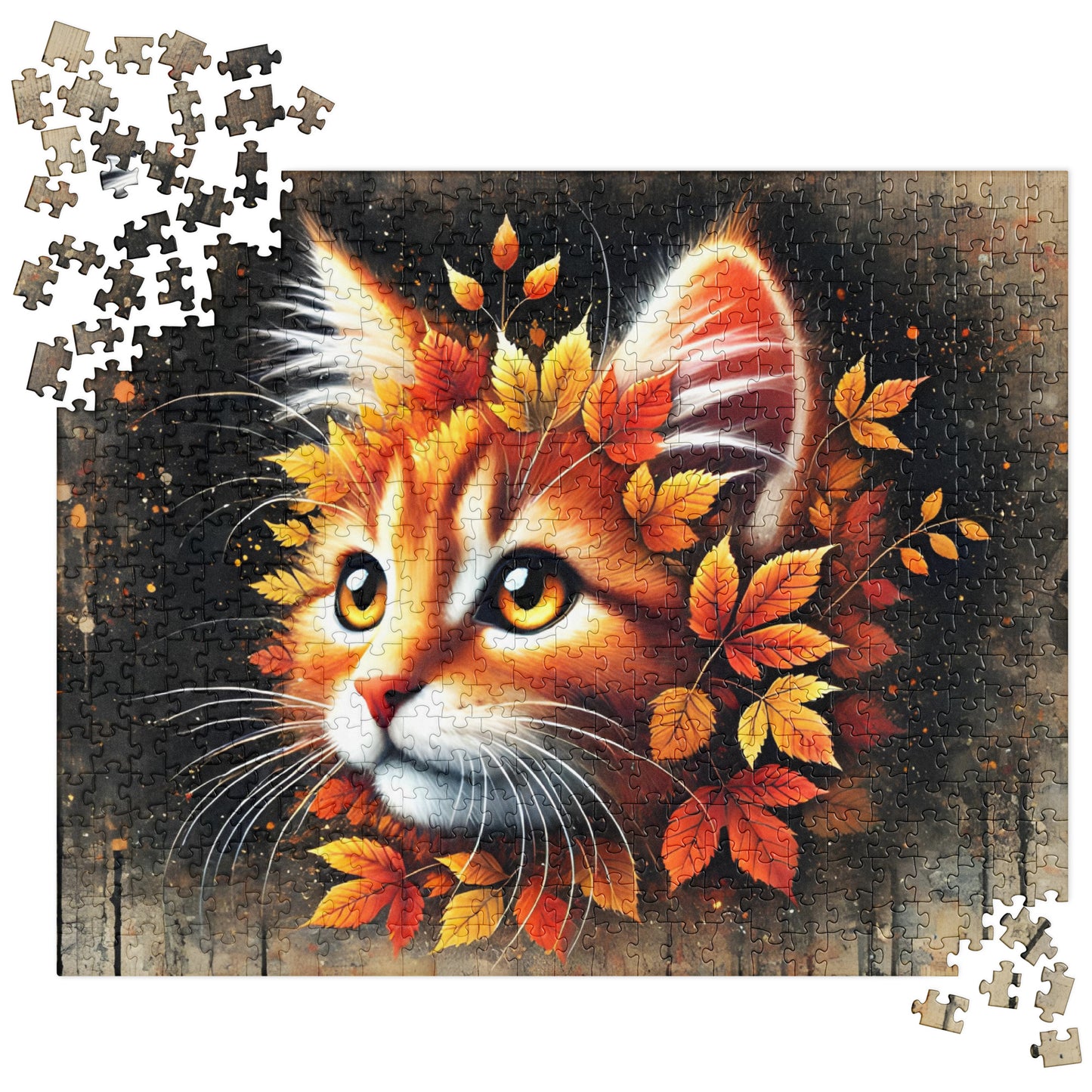 Autumn Leaves Ginger Cat Jigsaw Puzzle