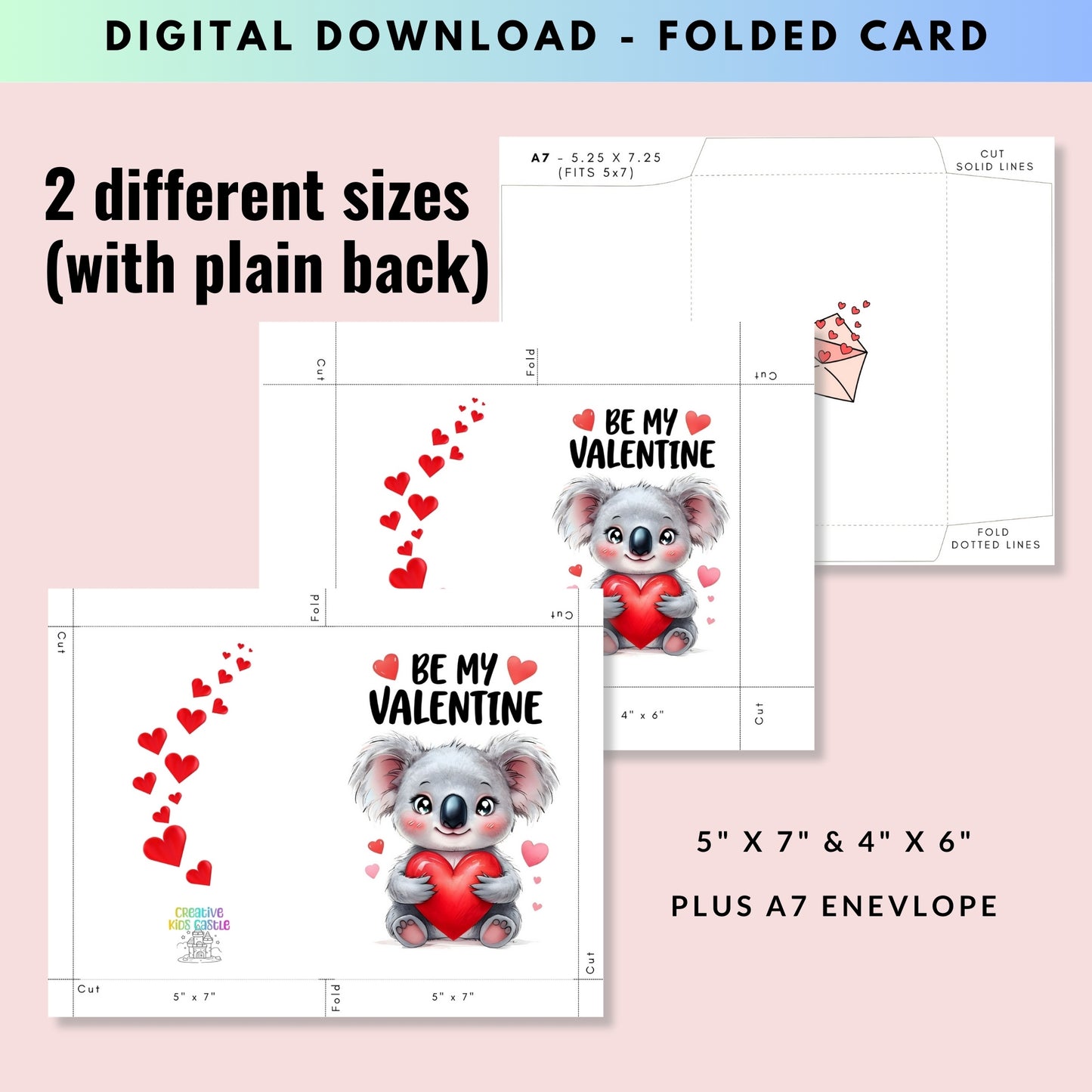 Cute Koala - Folded Valentine's Day Card - Digital Download - Print at Home