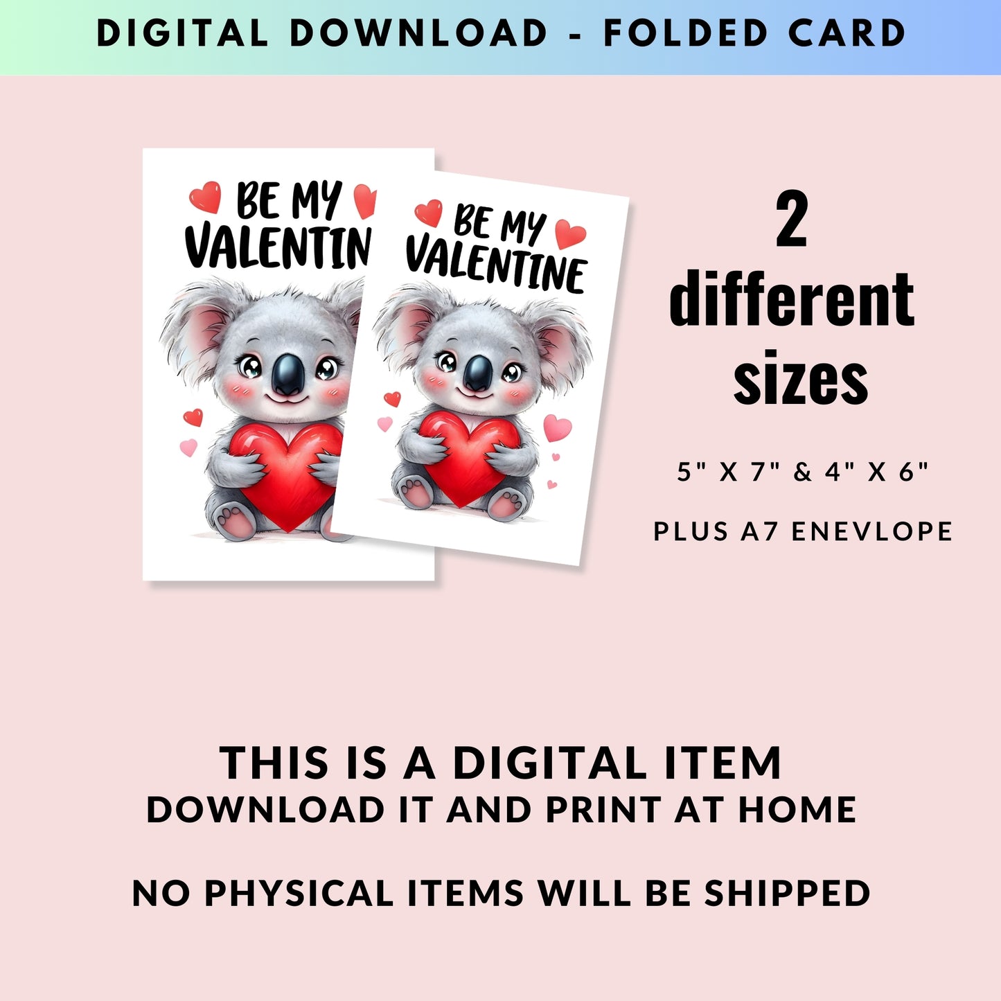 Cute Koala - Folded Valentine's Day Card - Digital Download - Print at Home