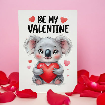 Cute Koala - Folded Valentine's Day Card - Digital Download - Print at Home