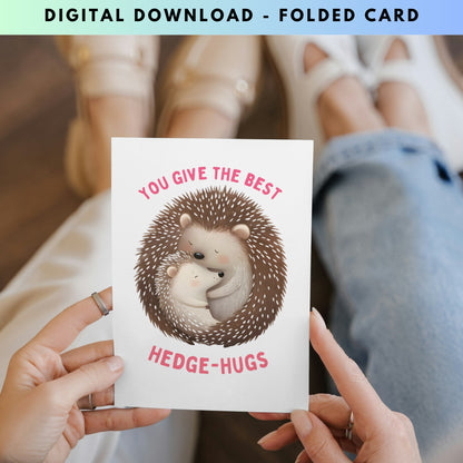 Best Hedgehog Hugs Folded Mother's Day Card - Digital Download - Print at Home