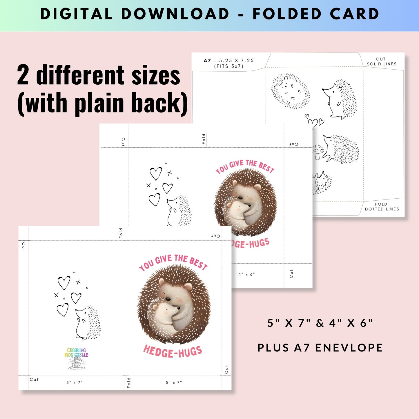 Best Hedgehog Hugs Folded Mother's Day Card - Digital Download - Print at Home