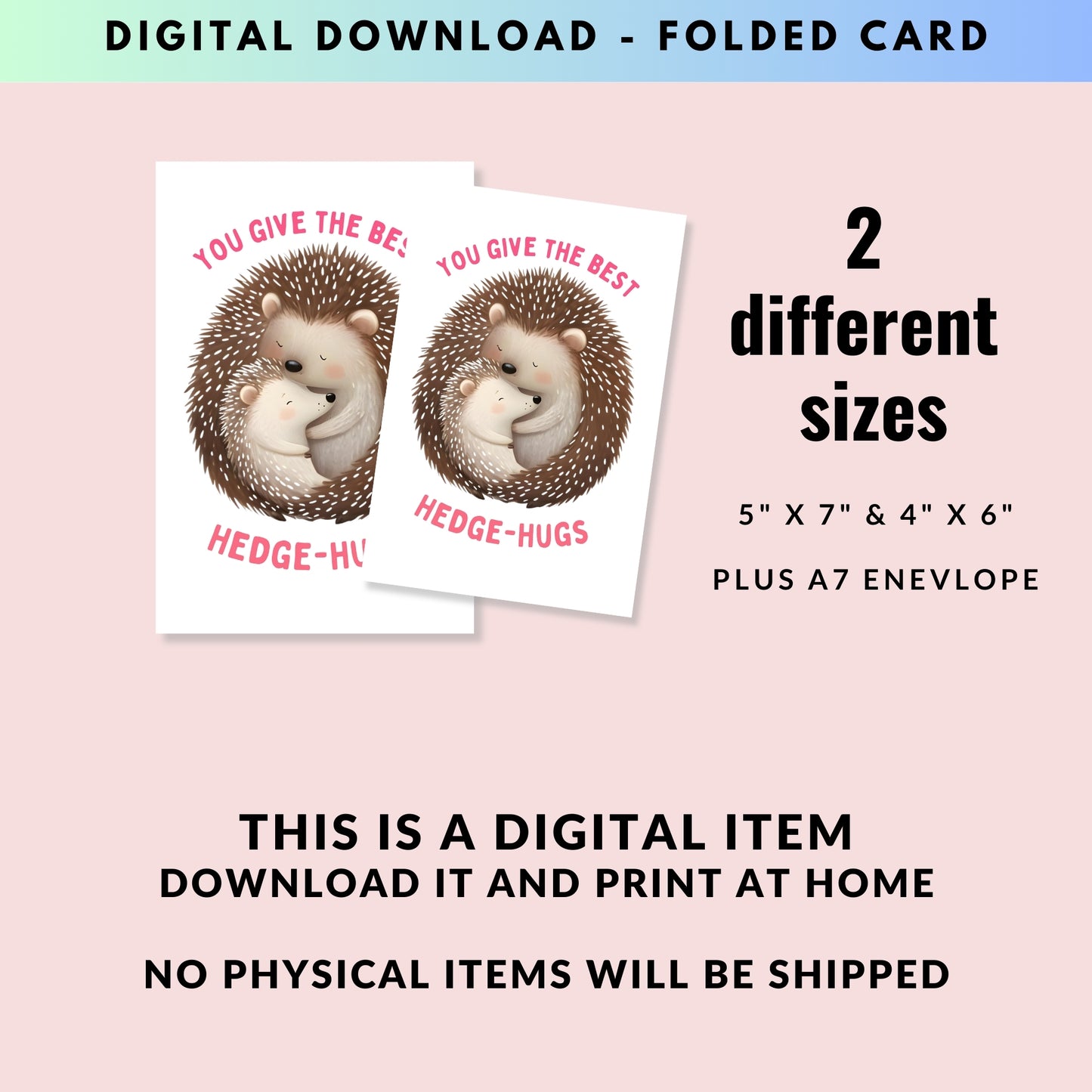 Best Hedgehog Hugs Folded Mother's Day Card - Digital Download - Print at Home