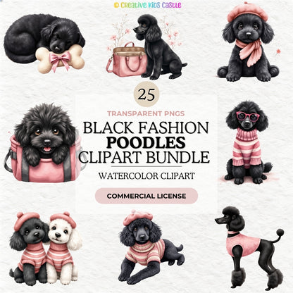 Black Fashion Poodle Clipart PNG Bundle