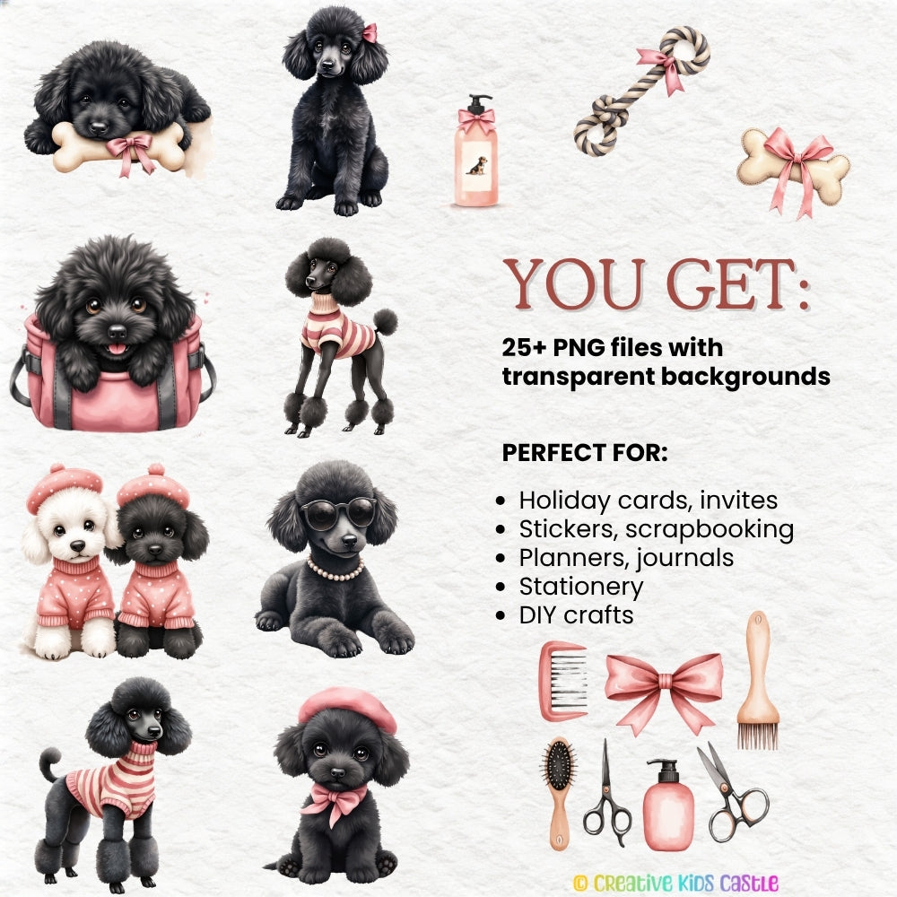 Black Fashion Poodle Clipart PNG Bundle