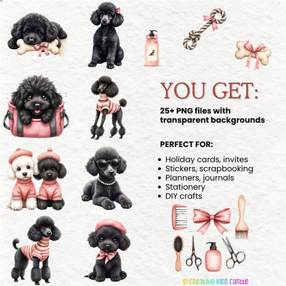 Black Fashion Poodle Clipart PNG Bundle