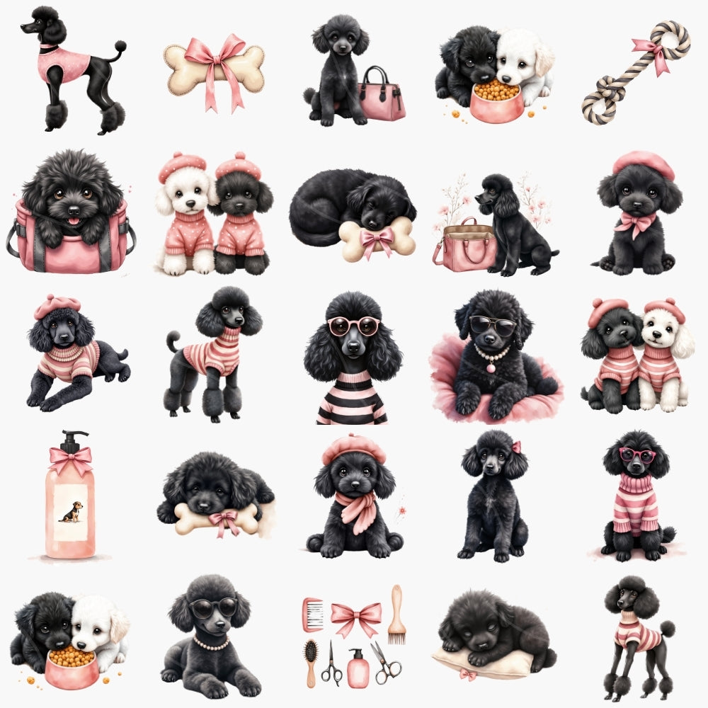 Black Fashion Poodle Clipart PNG Bundle
