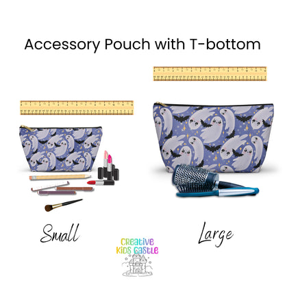 Blue Accessory Pouch with Cute Twirling Ghosts and Bats