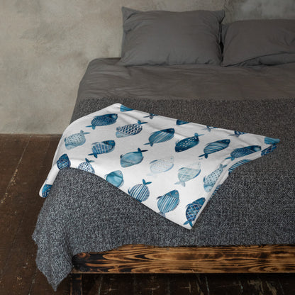 Blue School of Fish Cozy Plush Picnic Blanket