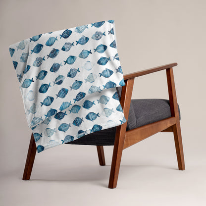 Blue School of Fish Cozy Plush Picnic Blanket
