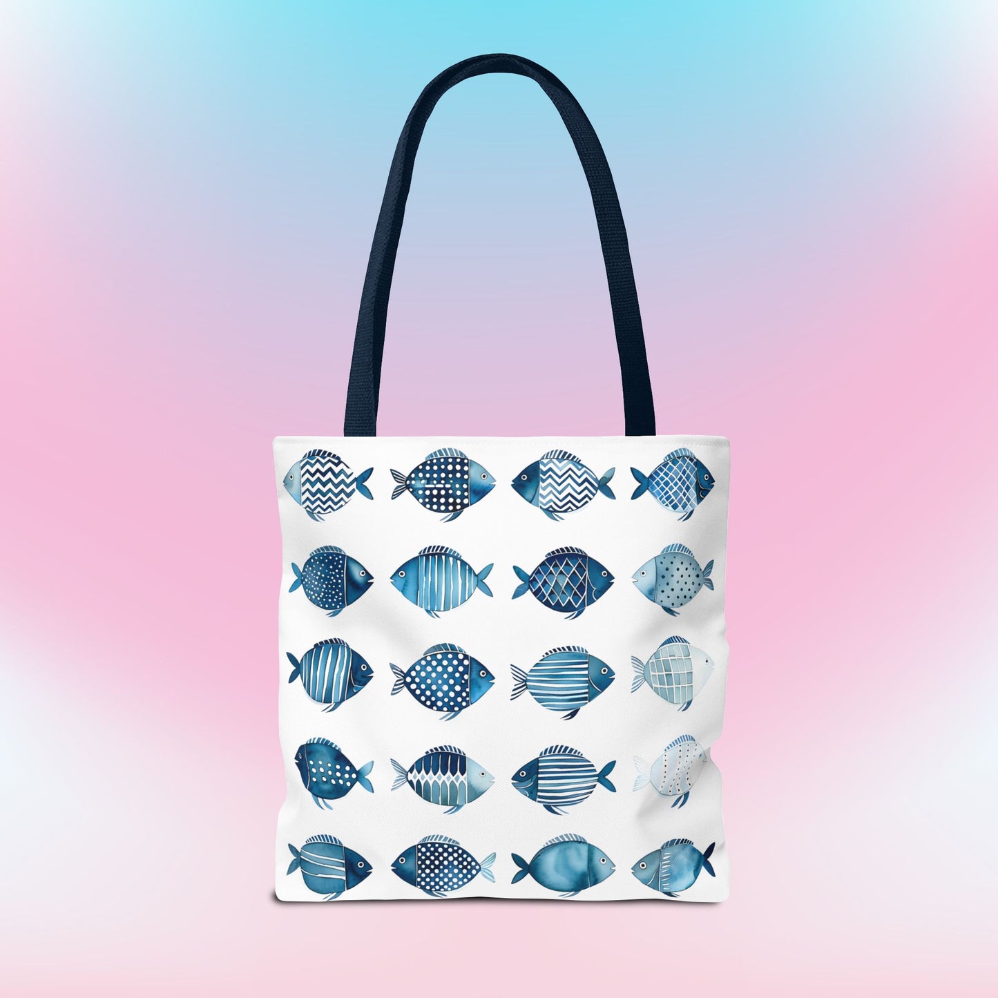 Blue School of Fish Nautical Tote Bag pastel background
