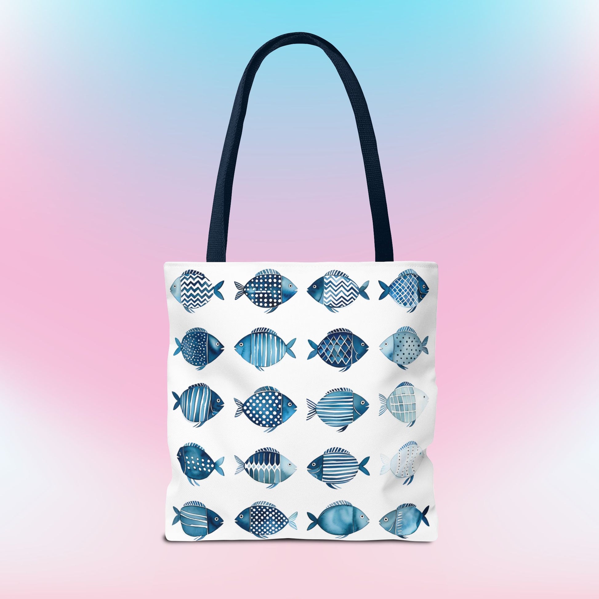 Blue School of Fish Nautical Tote Bag pastel background