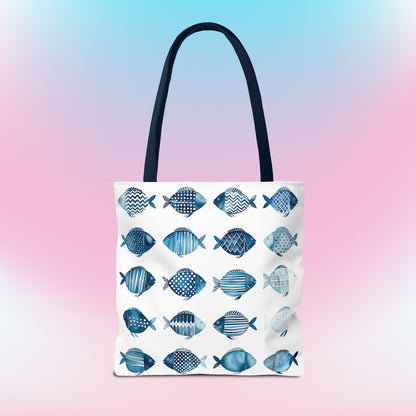Blue School of Fish Nautical Tote Bag pastel background