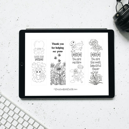 12 Printable Cute Mother's Day Coloring Bookmarks (3 PDF pages)