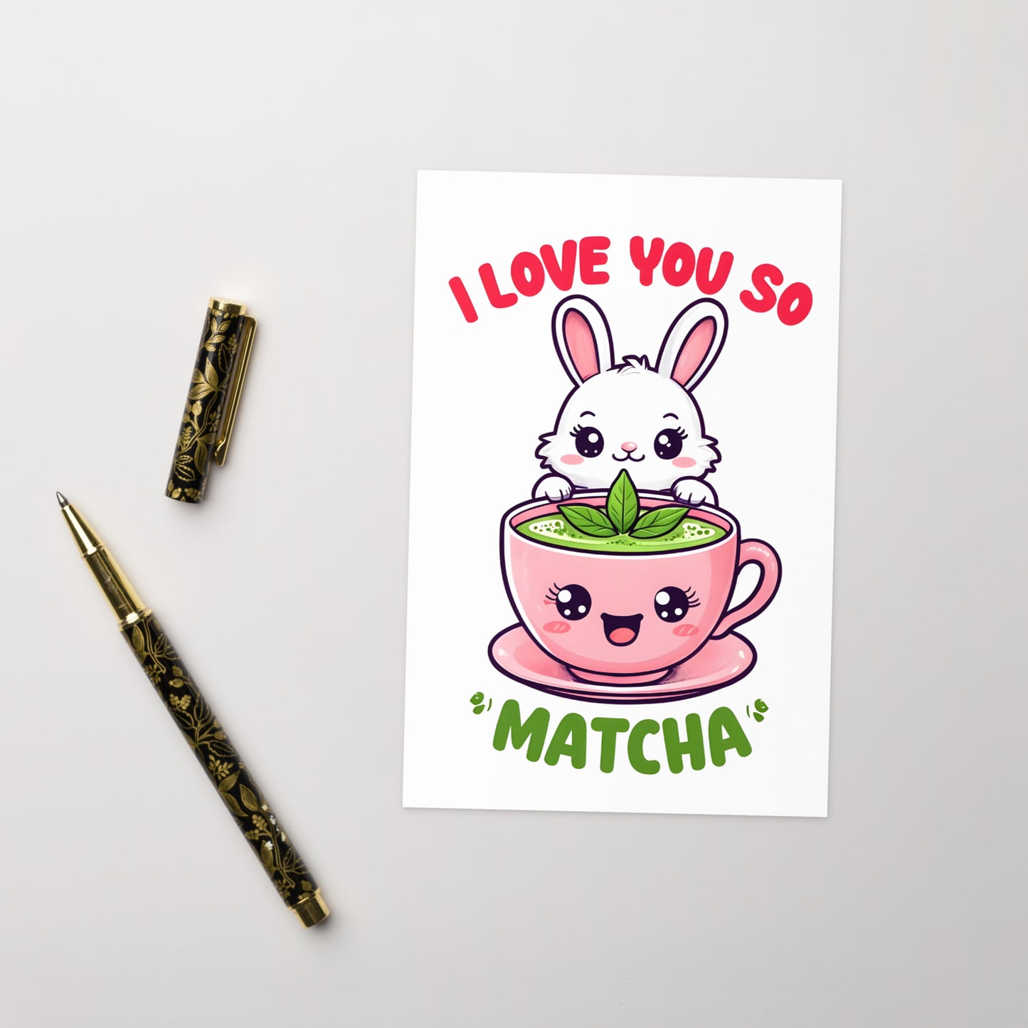 I love You so Matcha Cute Bunny Valentine's Day Card - Digital Download - Print at Home